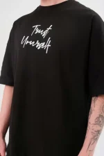Unisex Bisiklet Yaka Baskılı Oversize T-Shirt - Görsel 2