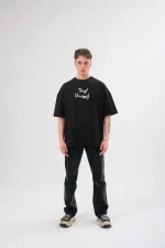 Unisex Bisiklet Yaka Baskılı Oversize T-Shirt - Görsel 3