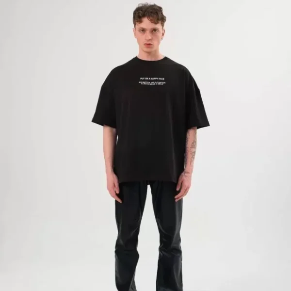 Unisex Bisiklet Yaka Baskılı Oversize T-Shirt