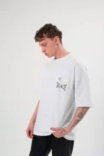 Unisex Bisiklet Yaka Baskılı Oversize T-Shirt