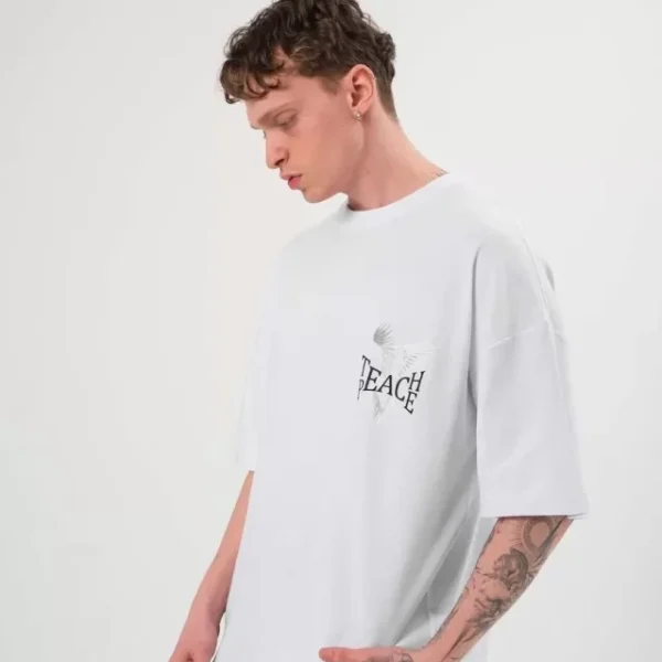 Unisex Bisiklet Yaka Baskılı Oversize T-Shirt