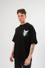 Unisex Bisiklet Yaka Baskılı Oversize T-Shirt