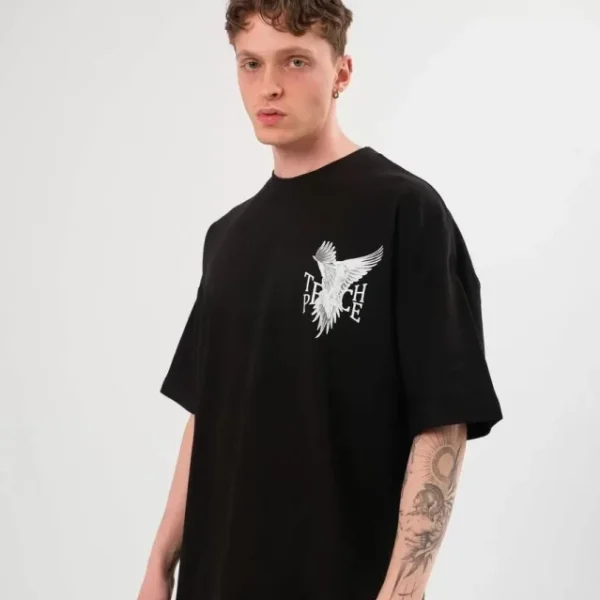 Unisex Bisiklet Yaka Baskılı Oversize T-Shirt