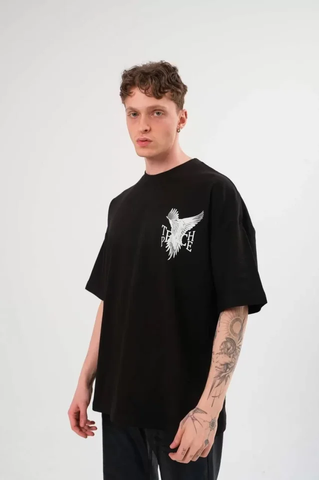 33ece192e9ee26d1d12d5cdb6bda57a8_83982-0.jpg Unisex Bisiklet Yaka Baskılı Oversize T-Shirt - Görsel 1