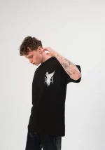 Unisex Bisiklet Yaka Baskılı Oversize T-Shirt - Görsel 2