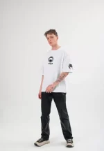 Unisex Bisiklet Yaka Baskılı Oversize T-Shirt