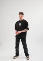 Unisex Bisiklet Yaka Baskılı Oversize T-Shirt