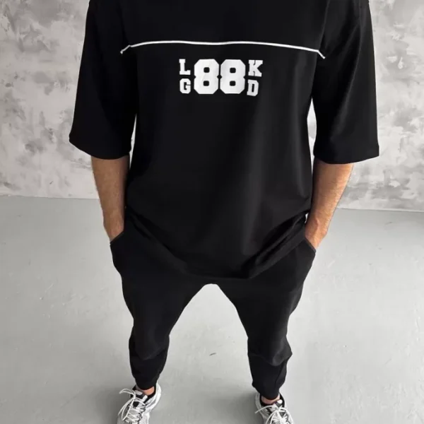 Unisex Bisiklet Yaka Baskılı Oversize T-Shirt