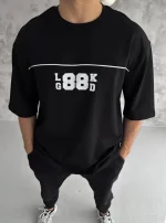 Unisex Bisiklet Yaka Baskılı Oversize T-Shirt - Görsel 2