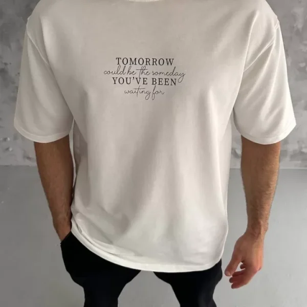 Unisex Bisiklet Yaka Baskılı Oversize T-Shirt