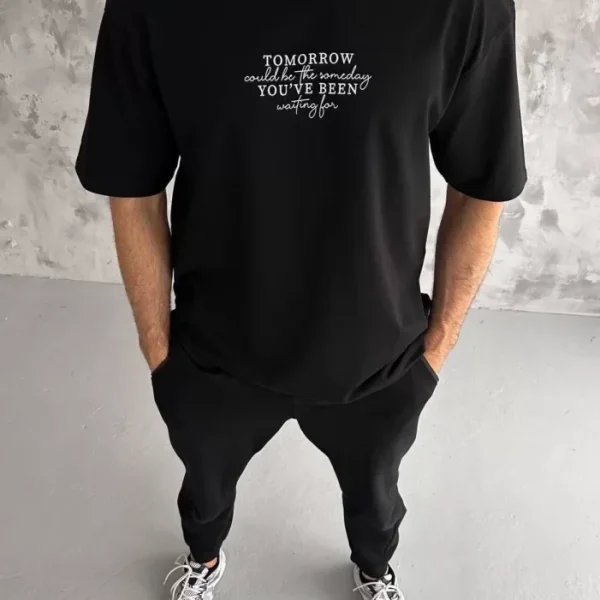 Unisex Bisiklet Yaka Baskılı Oversize T-Shirt