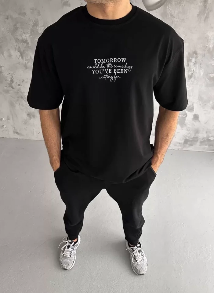 33ece192e9ee26d1d12d5cdb6bda57a8_84032-0.jpg Unisex Bisiklet Yaka Baskılı Oversize T-Shirt - Görsel 1