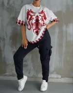 Unisex Bisiklet Yaka Baskılı Oversize T-Shirt - Görsel 2