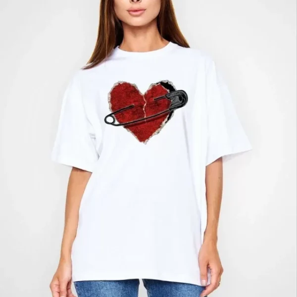Unisex Bisiklet Yaka Baskılı Oversize T-Shirt