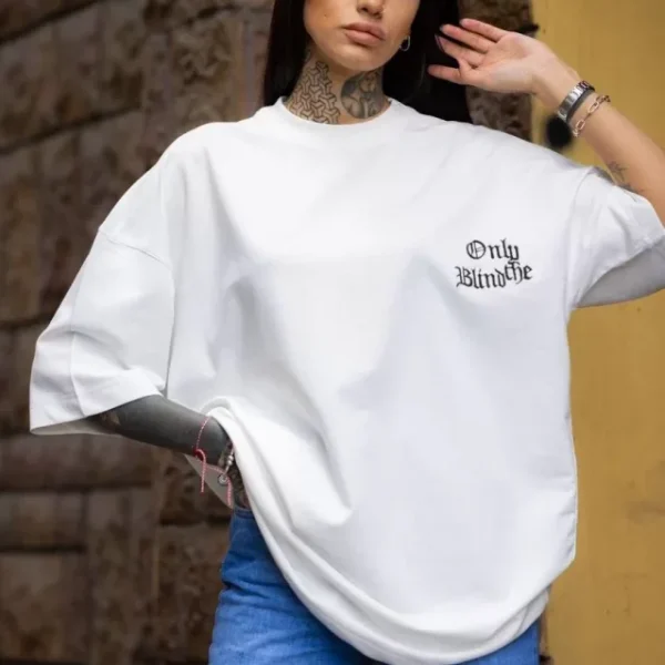 Unisex Bisiklet Yaka Baskılı Oversize T-Shirt