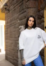 Unisex Bisiklet Yaka Baskılı Oversize T-Shirt - Görsel 2