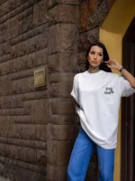 Unisex Bisiklet Yaka Baskılı Oversize T-Shirt - Görsel 4