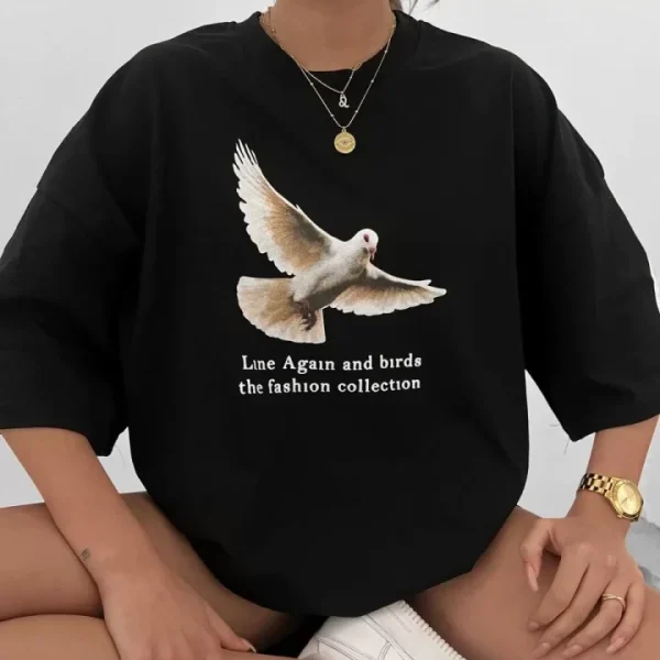 Unisex Bisiklet Yaka Baskılı Oversize T-Shirt