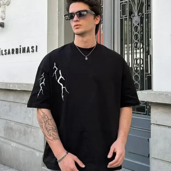Unisex Bisiklet Yaka Baskılı Oversize T-Shirt