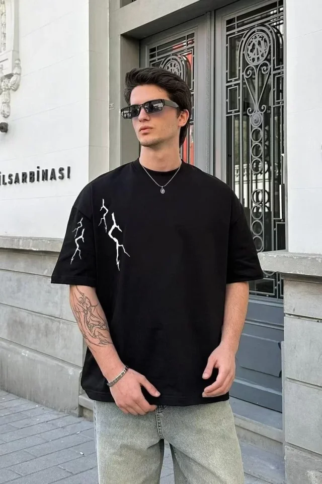 33ece192e9ee26d1d12d5cdb6bda57a8_84090-0.jpg Unisex Bisiklet Yaka Baskılı Oversize T-Shirt - Görsel 1