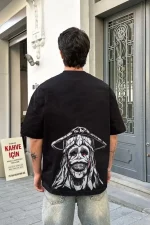 Unisex Bisiklet Yaka Baskılı Oversize T-Shirt - Görsel 2