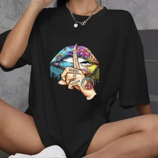 Unisex Bisiklet Yaka Baskılı Oversize T-Shirt