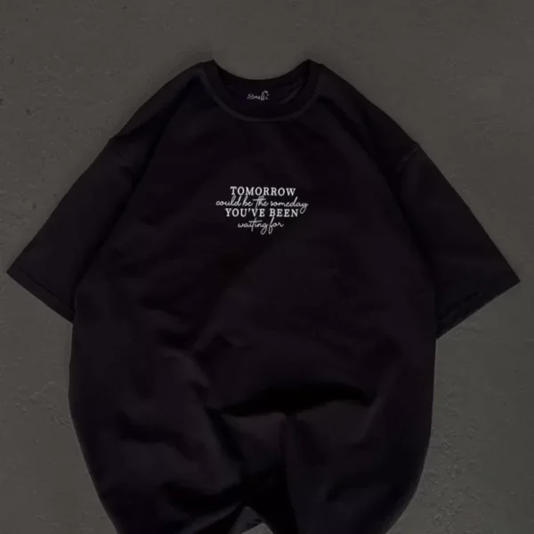 Unisex Bisiklet Yaka Baskılı Oversize T-Shirt