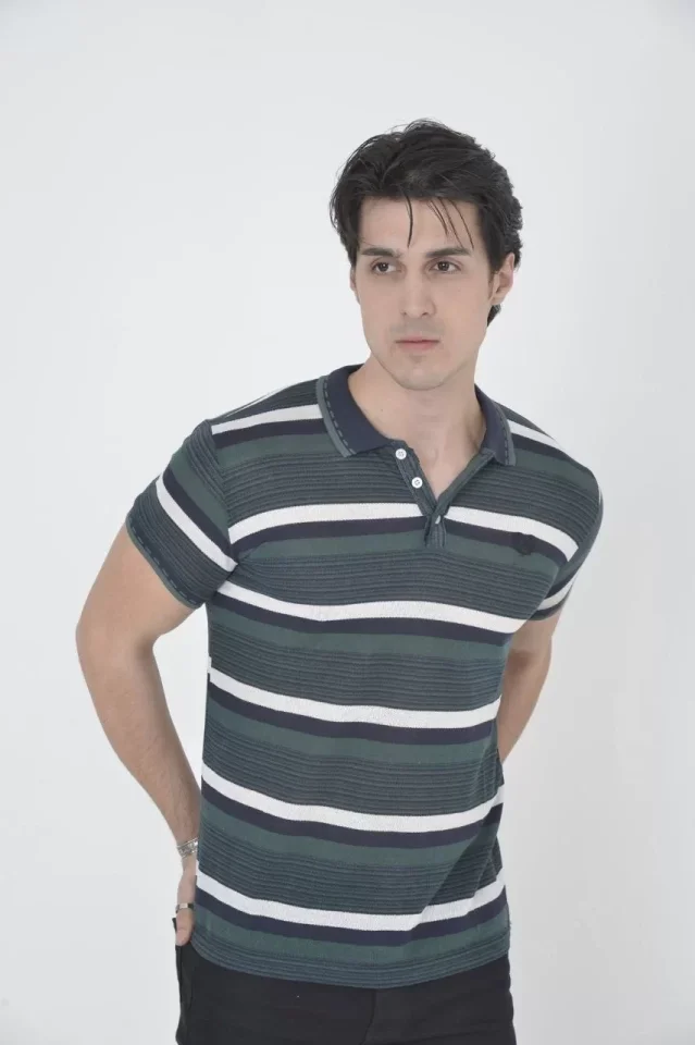 33ece192e9ee26d1d12d5cdb6bda57a8_84109-0.jpg Erkek Yakalı Slim Fit Dokuma Çizgili T-Shirt - Görsel 1