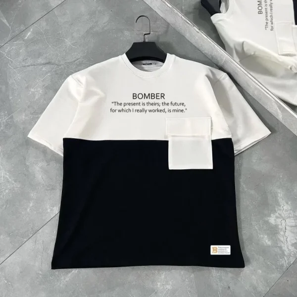 Unisex Torba Cep Detaylı  Parçalı T-Shirt