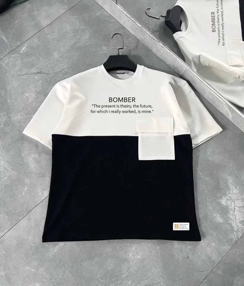 33ece192e9ee26d1d12d5cdb6bda57a8_84117-0.jpg Unisex Torba Cep Detaylı Parçalı T-Shirt - Görsel 1