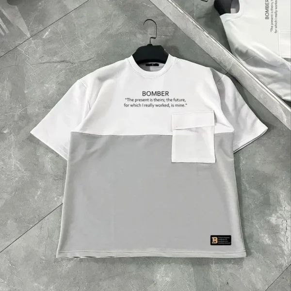 Unisex Torba Cep Detaylı  Parçalı T-Shirt