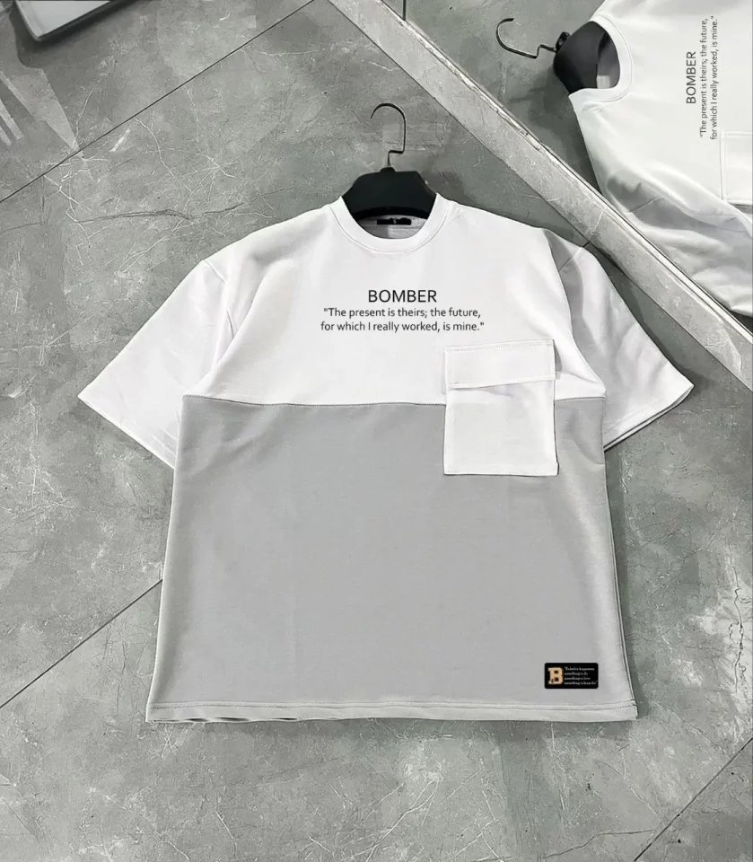 33ece192e9ee26d1d12d5cdb6bda57a8_84123-0.jpg Unisex Torba Cep Detaylı Parçalı T-Shirt - Görsel 1