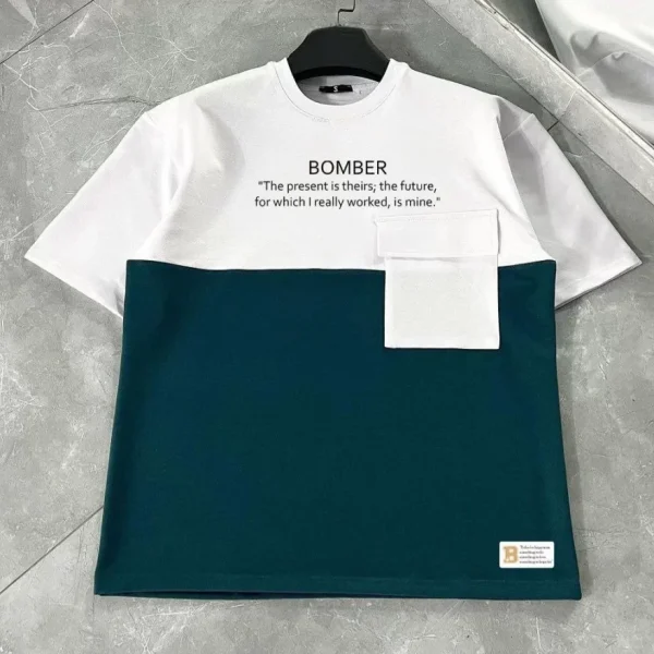 Unisex Torba Cep Detaylı  Parçalı T-Shirt