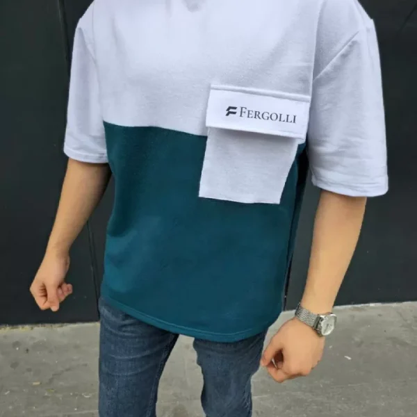 Unisex Torba Cep Detaylı  Parçalı T-Shirt