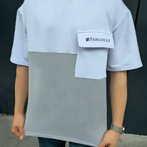 Unisex Torba Cep Detaylı  Parçalı T-Shirt
