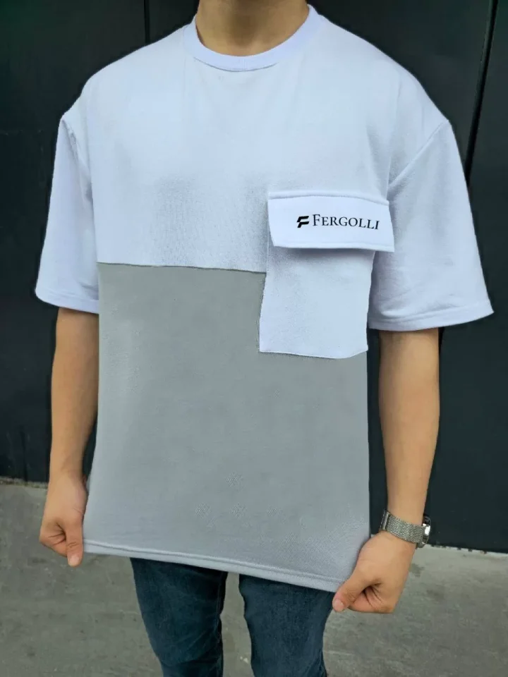 33ece192e9ee26d1d12d5cdb6bda57a8_84147-0.jpg Unisex Torba Cep Detaylı Parçalı T-Shirt - Görsel 1
