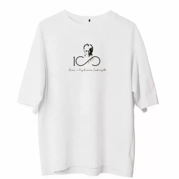 Unisex Bisiklet Yaka Baskılı Oversize T-Shirt