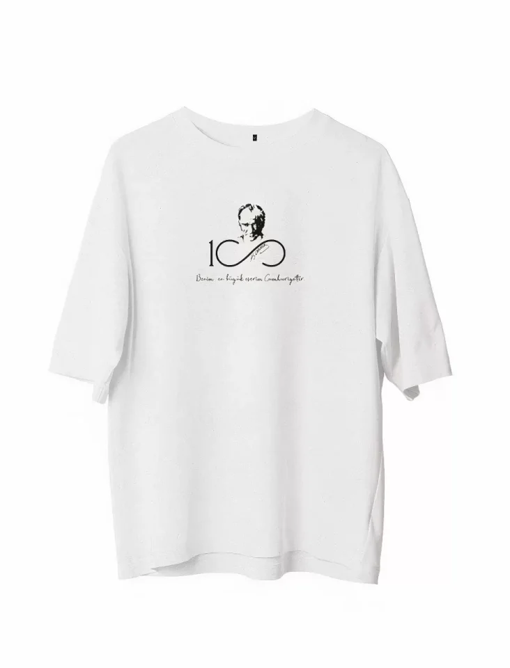 33ece192e9ee26d1d12d5cdb6bda57a8_84165-0.jpg Unisex Bisiklet Yaka Baskılı Oversize T-Shirt - Görsel 1