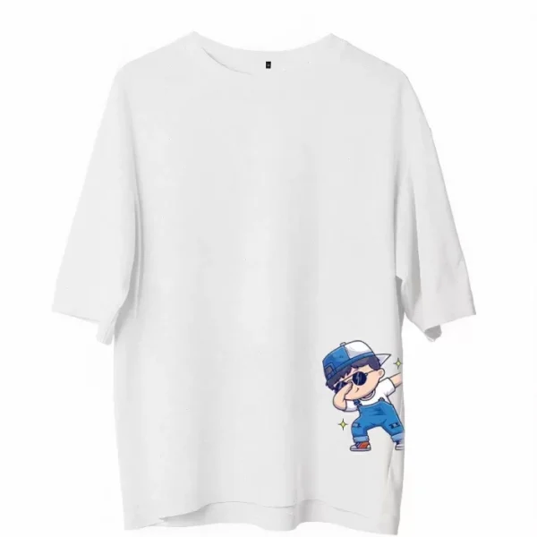 Unisex Bisiklet Yaka Baskılı Oversize T-Shirt