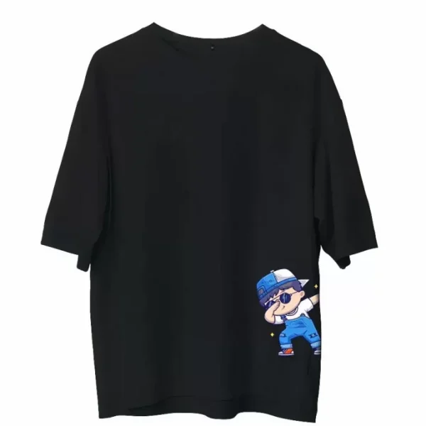 Unisex Bisiklet Yaka Baskılı Oversize T-Shirt