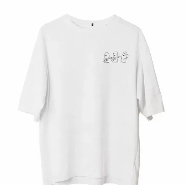 Unisex Bisiklet Yaka Baskılı Oversize T-Shirt