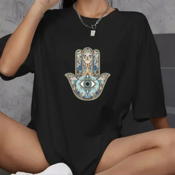 Unisex Bisiklet Yaka Baskılı Oversize T-Shirt