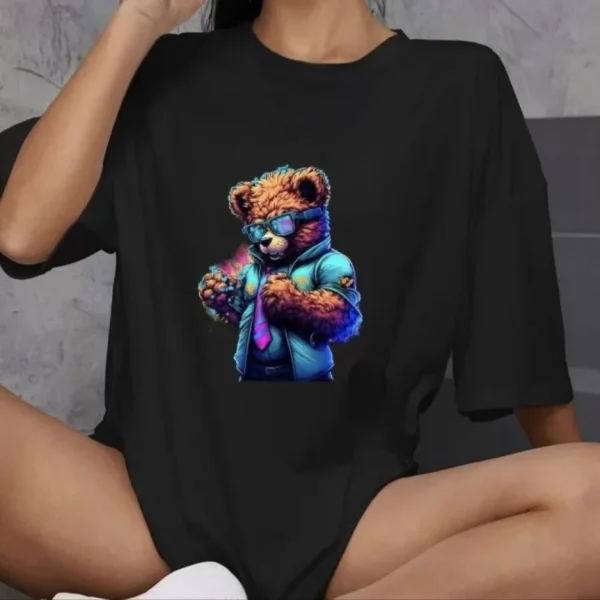 Unisex Bisiklet Yaka Baskılı Oversize T-Shirt