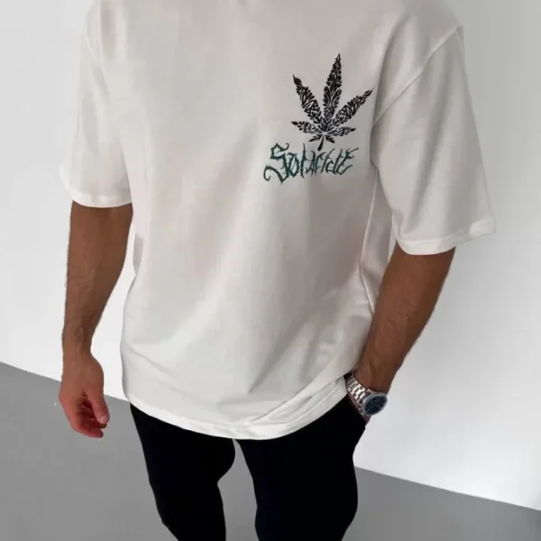 Unisex Bisiklet Yaka Baskılı Oversize T-Shirt