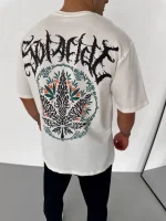 Unisex Bisiklet Yaka Baskılı Oversize T-Shirt - Görsel 2