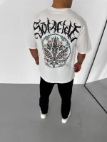 Unisex Bisiklet Yaka Baskılı Oversize T-Shirt - Görsel 3