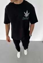 Unisex Bisiklet Yaka Baskılı Oversize T-Shirt