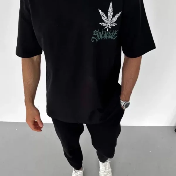 Unisex Bisiklet Yaka Baskılı Oversize T-Shirt
