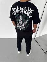 Unisex Bisiklet Yaka Baskılı Oversize T-Shirt - Görsel 2