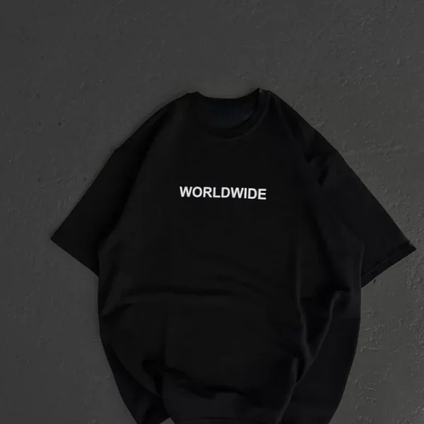 Unisex Bisiklet Yaka Baskılı Oversize T-Shirt